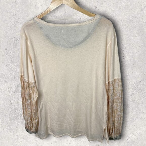 Free People Jade Top Oversized Bubble Sleeve Size XS Raw Edge Bohemian Boho Tee - Picture 5 of 11